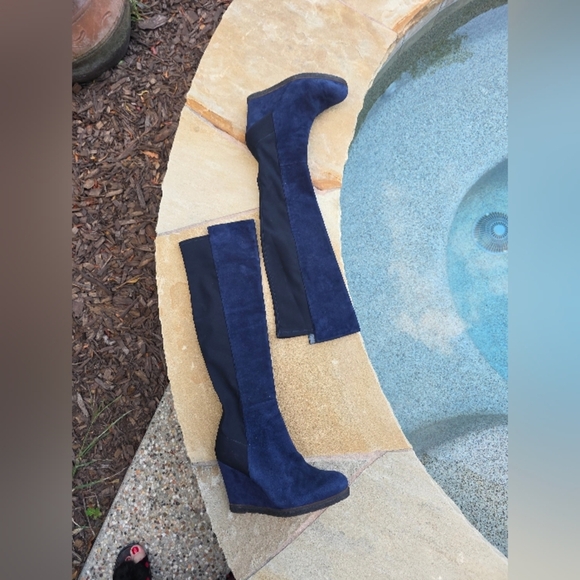 Nwot Stuart Weitzman  Blue and Black  Suede Wedge Knee-High Boots 9M - Picture 6 of 15